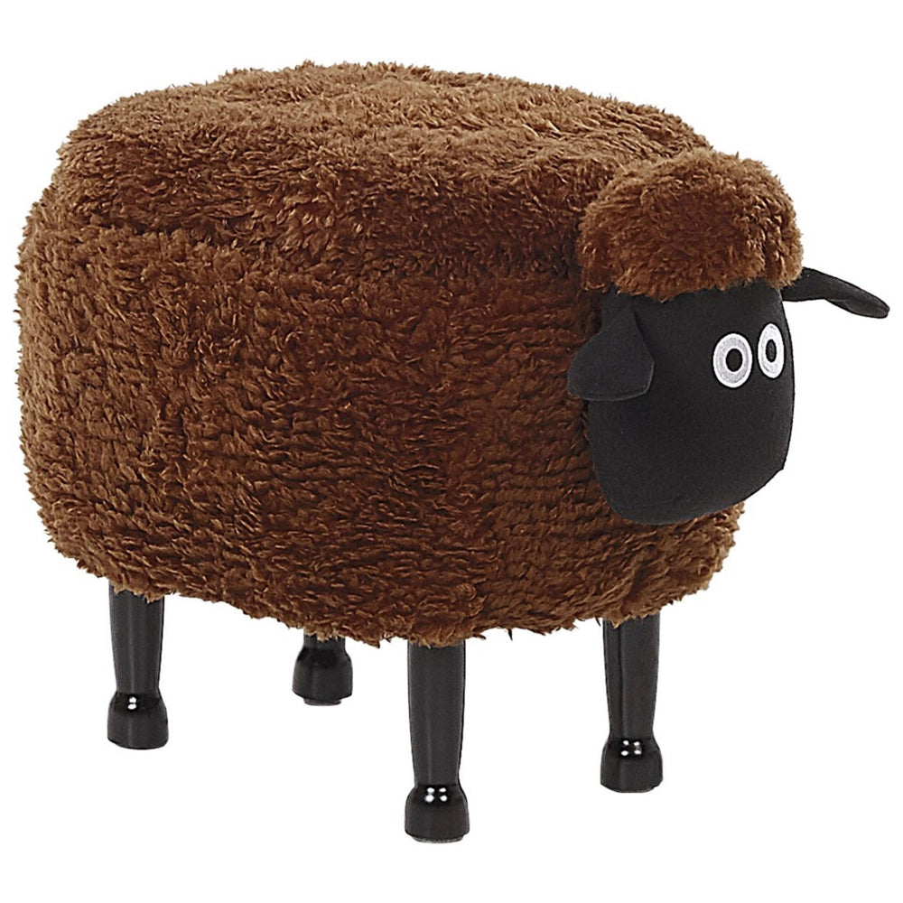 Pouf animaletto Sgabello per bambini Poggiapiedi in pelliccia sintetica marrone con gambe in legno portaoggetti Seggiolino per bambini