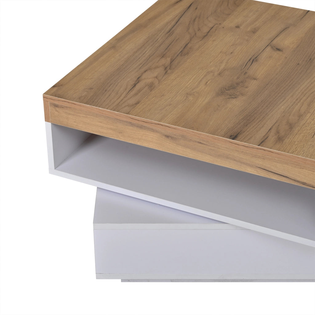 TAVOLO da caffè 65x65x40 cm girevole 360° MDF bianco e legno con LED