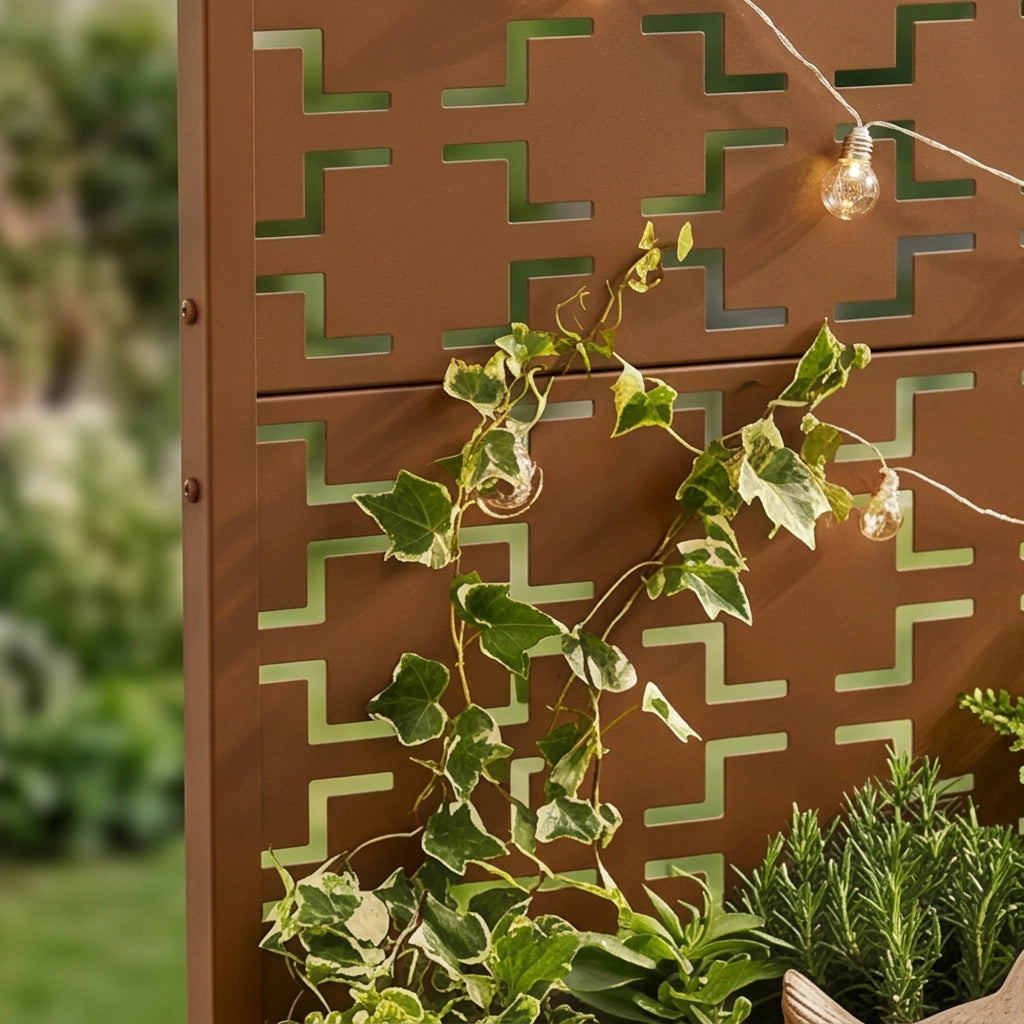 Fioriera con Spalliera Aaskis a Rotelle in Acciaio 190 x 120 x 38 cm - Marrone casa.pro