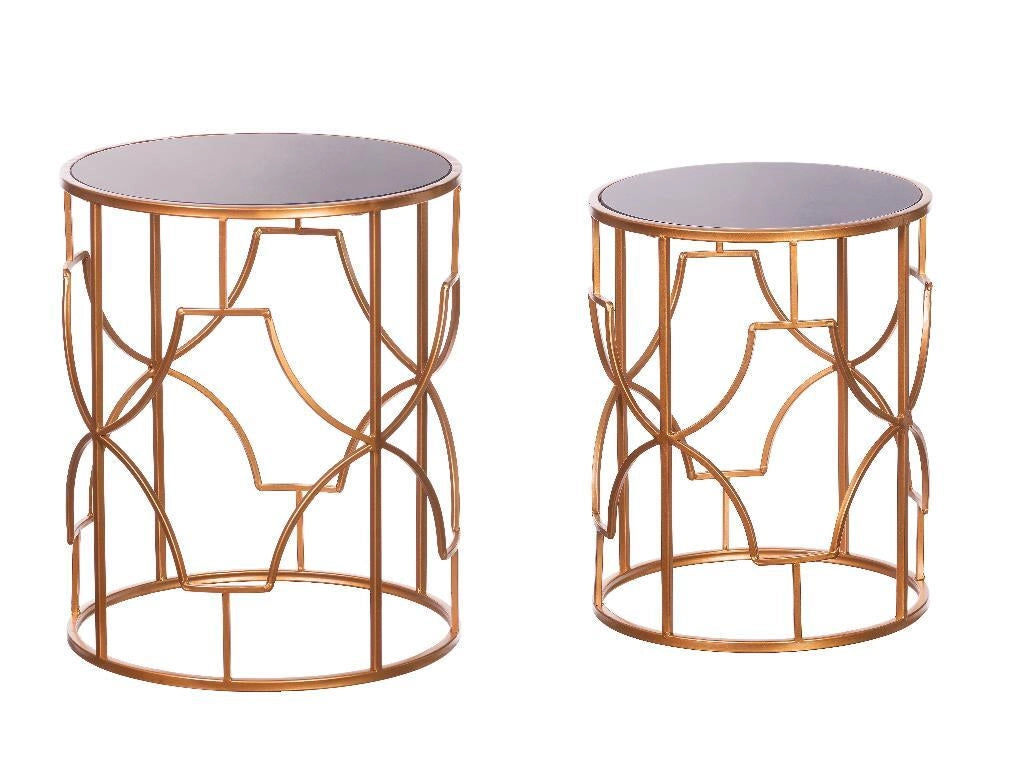 Set 2 Tavolini Decorativi da Interni Struttura in Ferro Ripiani in Vetro