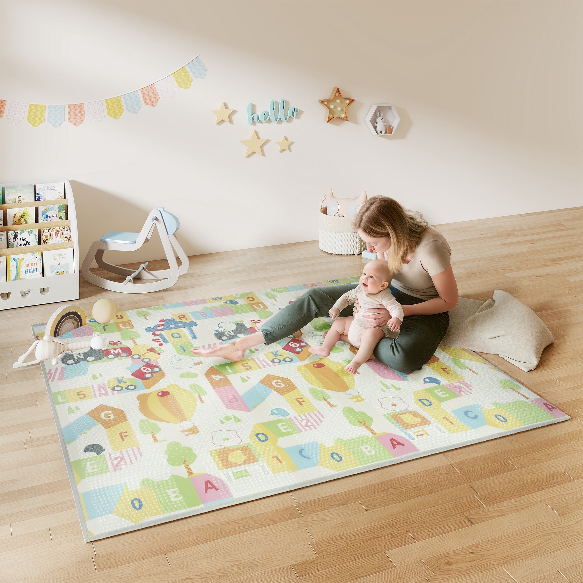 Tappeto per Bambini con Lettere 194x176,5x1,5 cm Superficie Impermeabile in XPE Multicolore