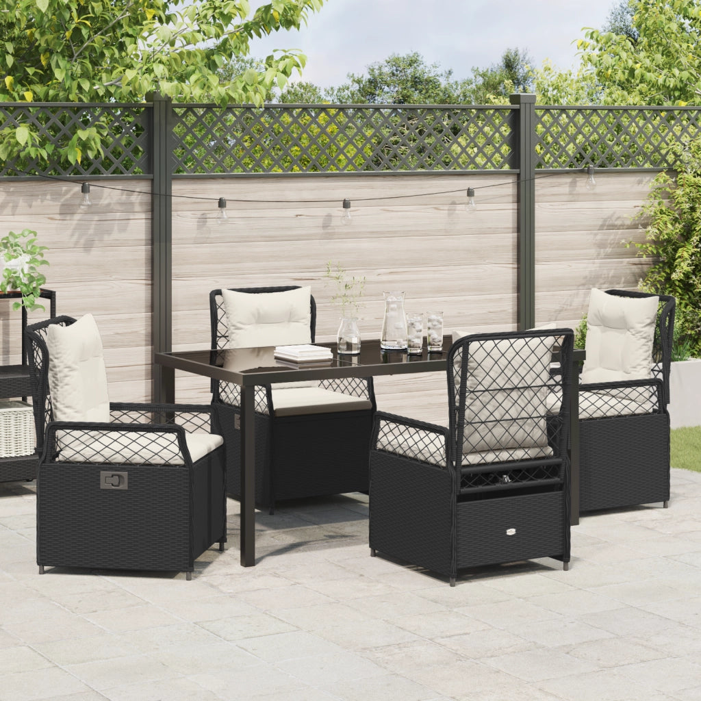 Set da Pranzo da Giardino da 5 Pezzi vitaXL Nero Rattan Sintetico