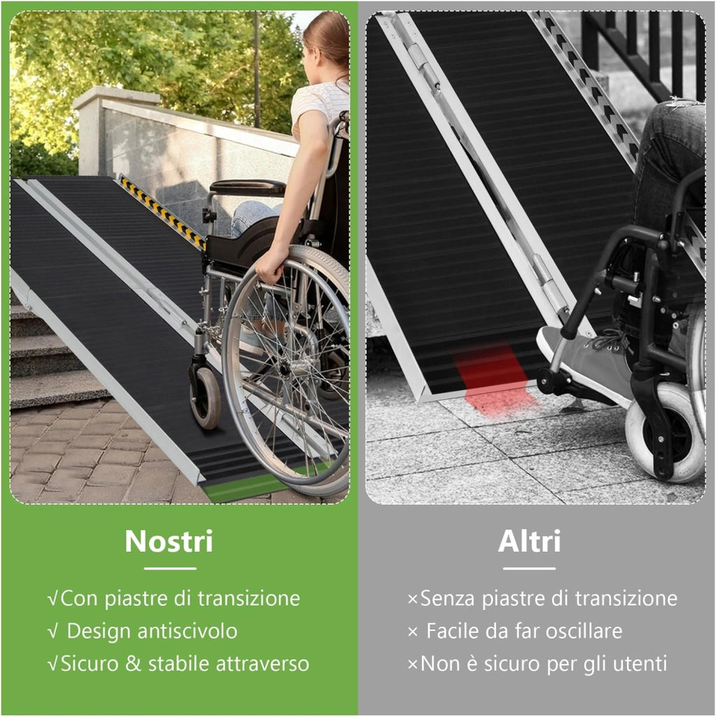 Set di 2 Rampa per Sedie a Rotelle in Alluminio, Rampa Telescopica Pieghevole con Superficie Antiscivolo, Capacità di Carico di 272 kg, per Soglie, Gradini, Scale (152,5 x 74cm)
