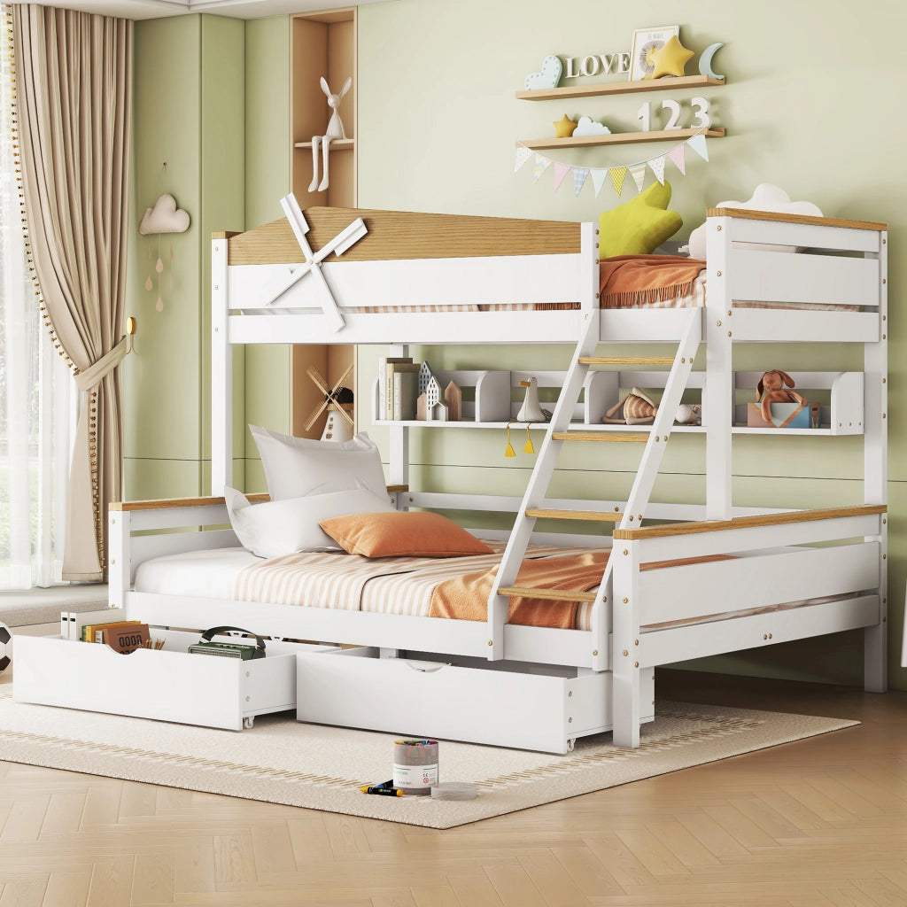 Letto a Castello 90x200 cm e 140x200 cm con Regali; Scala Obliqua; Cassetti