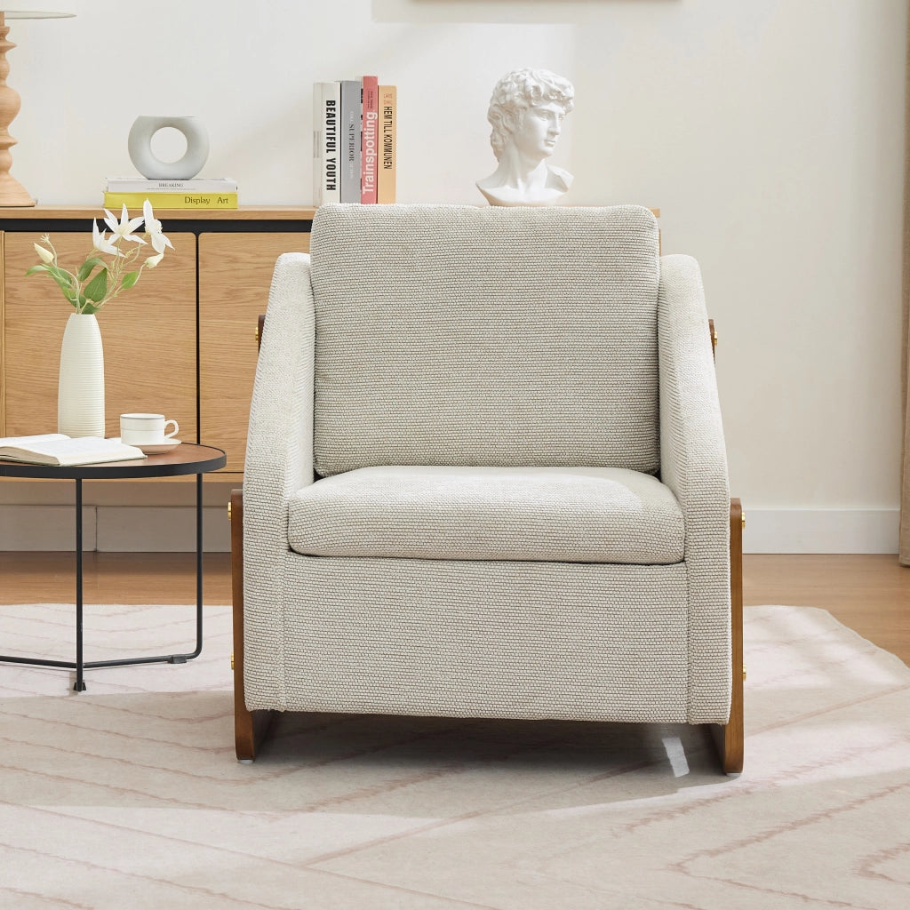 Poltrona con Braccioli e Cuscino Schienale ¨C MINIMAL ¨C Tessuto Boucl¨¦ Beige, 73,5x73,5x73,5 cm
