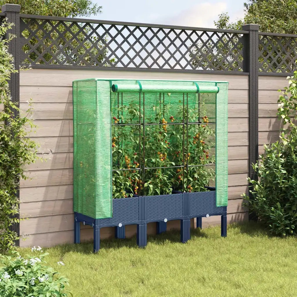 Fioriere | Cassetta per fiori | Letto Rialzato con Copertura Serra Effetto Rattan 120x40x140 cm