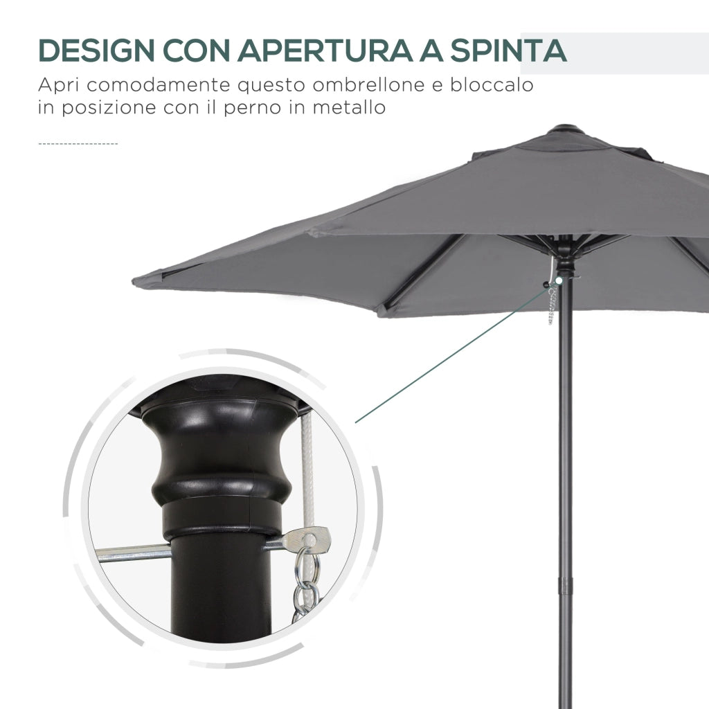 Ombrellone da Giardino Ø196x204H cm a 6 Stecche Grigio Scuro