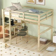 Letto a soppalco 140x200 cm con scrivania e 4 vani in legno di pino; colore naturale