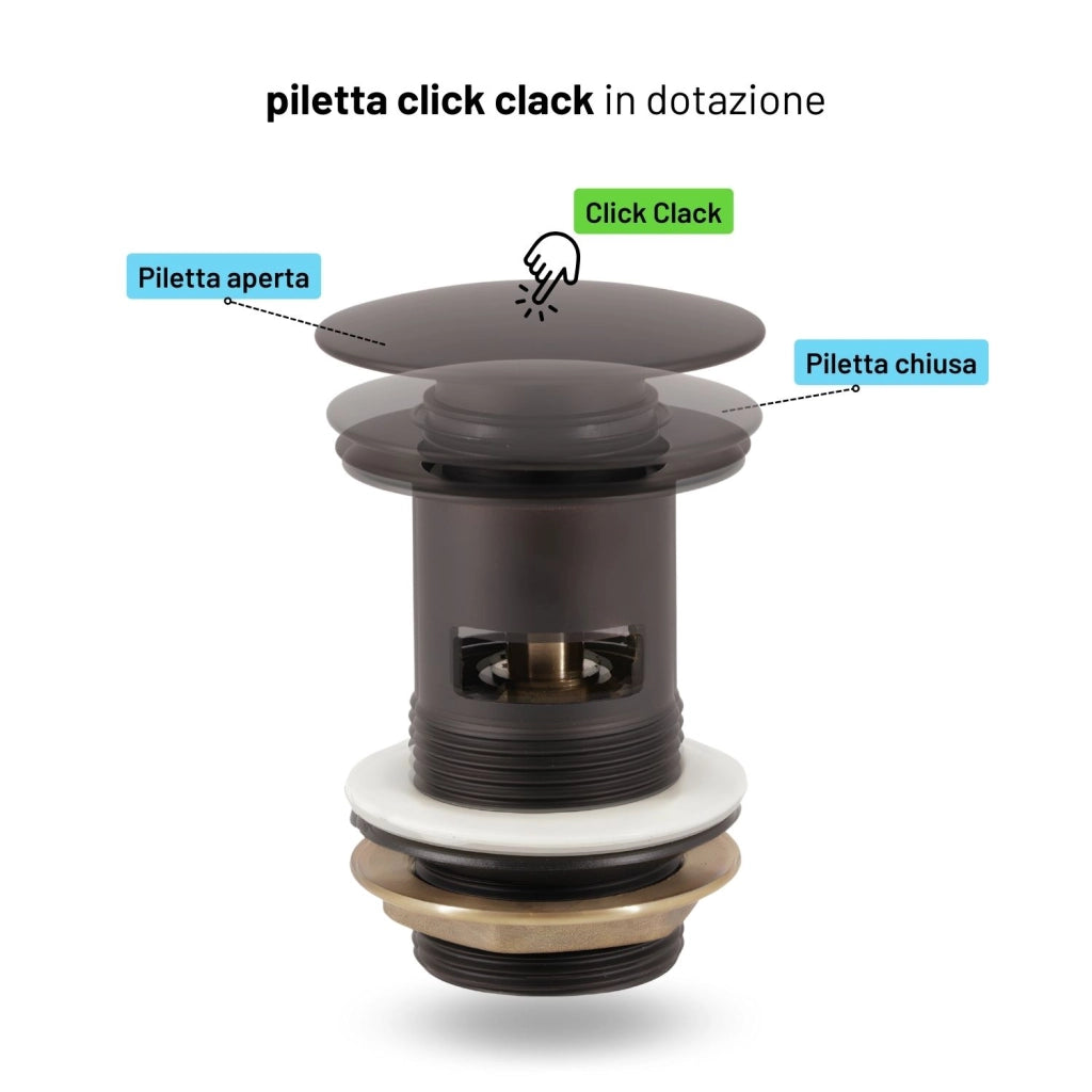 Miscelatore monocomando bidet jazz installazione rapida piletta click clack *** finitura- nero opaco, confezione 1