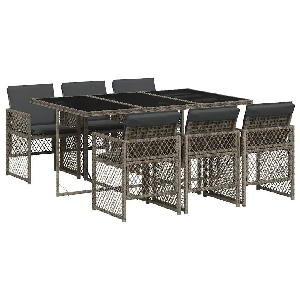 Set da Pranzo da Giardino 7 pz con Cuscini in Polyrattan Grigio 3210728