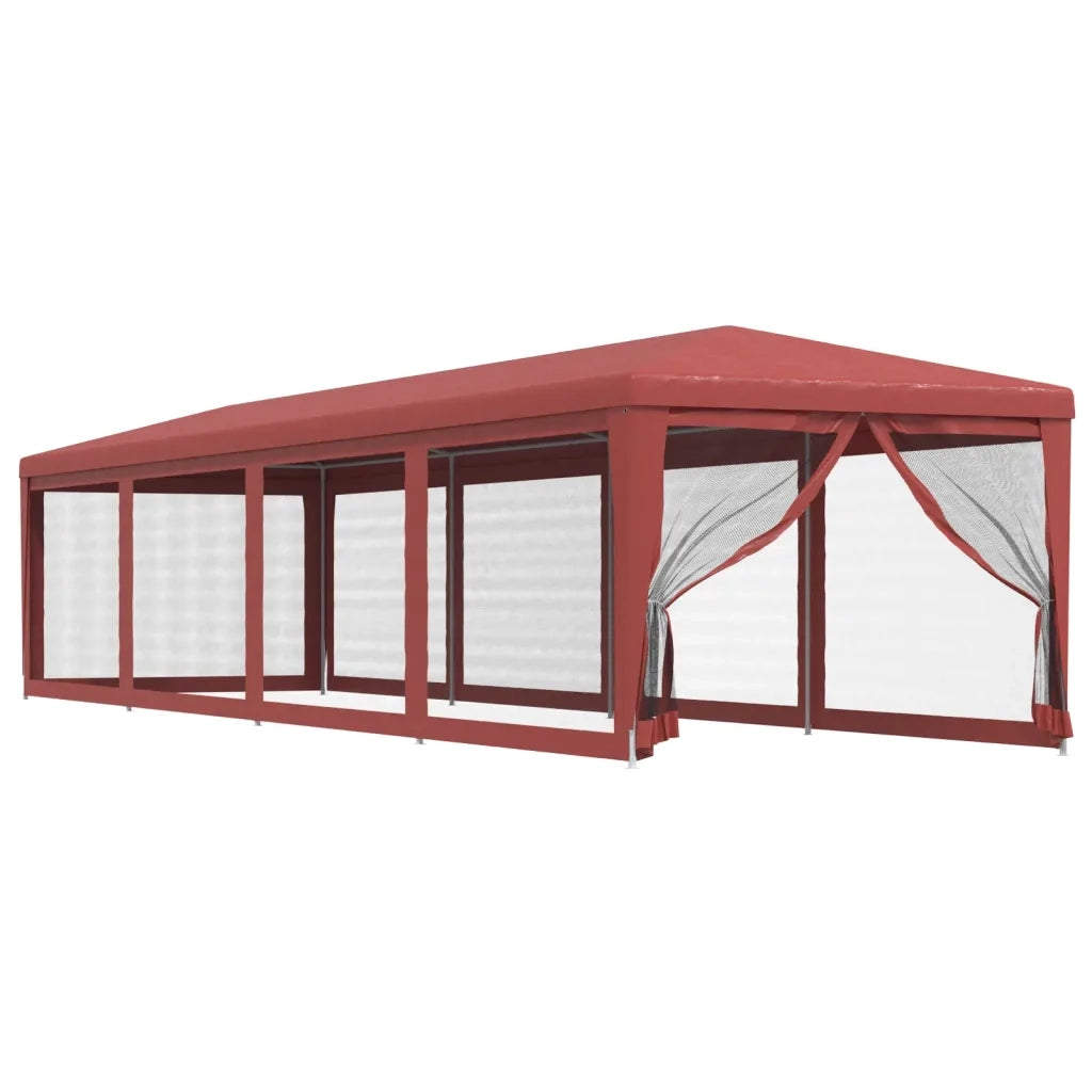 Tenda per Feste con 10 Pareti Laterali in Rete-Tenda da campeggio Rossa 3x12m HDPE