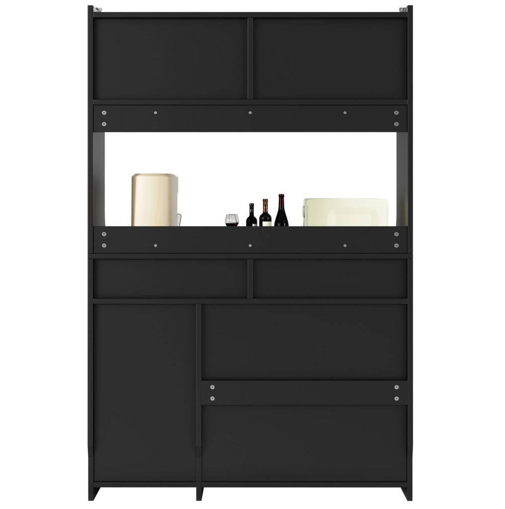 Credenza alta 120x40x180 cm con LED e ripiani regolabili in MDF e pannello truciolare; nera