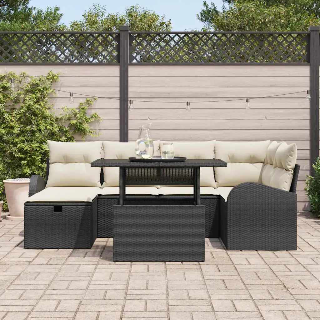 Set Divano da Giardino con cuscino 7 pcs Nero Poly Rattan 3359754