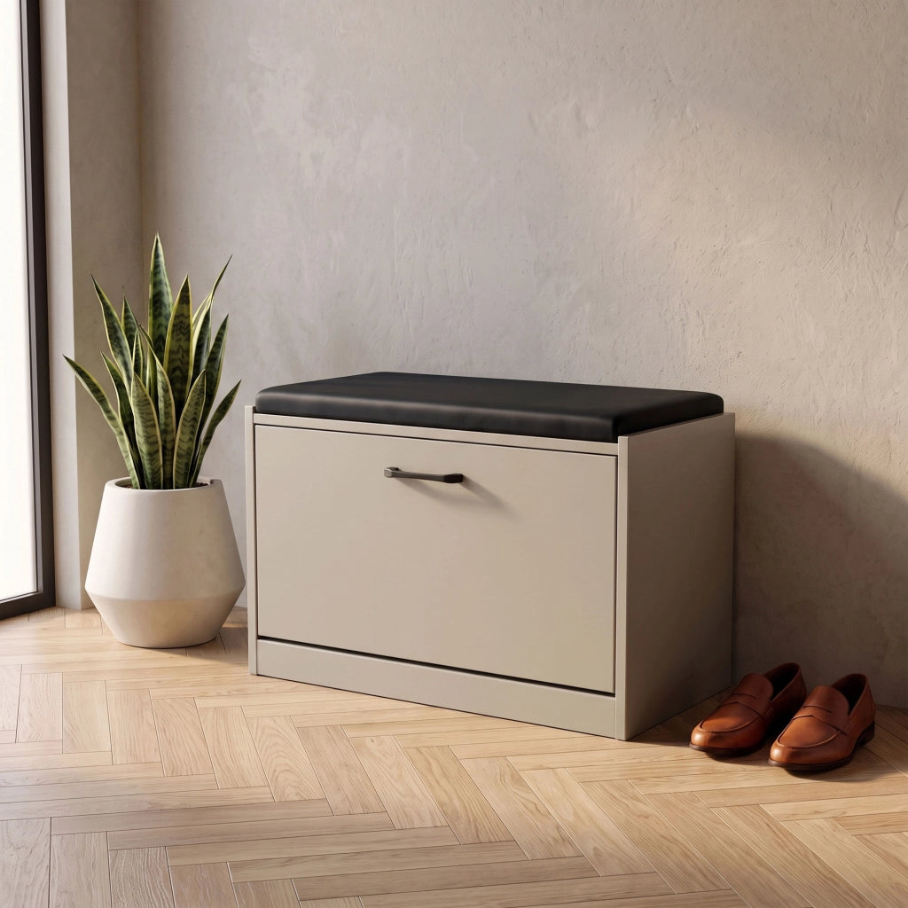 Kaizen - Panca da Ingresso con Scarpiera 63x47x30 cm 9 paia Portascarpe con Cuscino in Legno Tortora