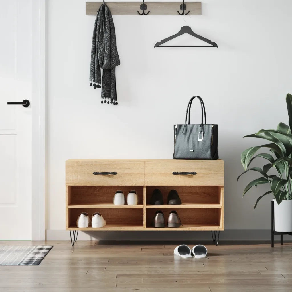 Panca Porta Scarpe | Scarpiera | Mobile per scarpe Rovere Sonoma 102x35x55 cm Legno Multistrato