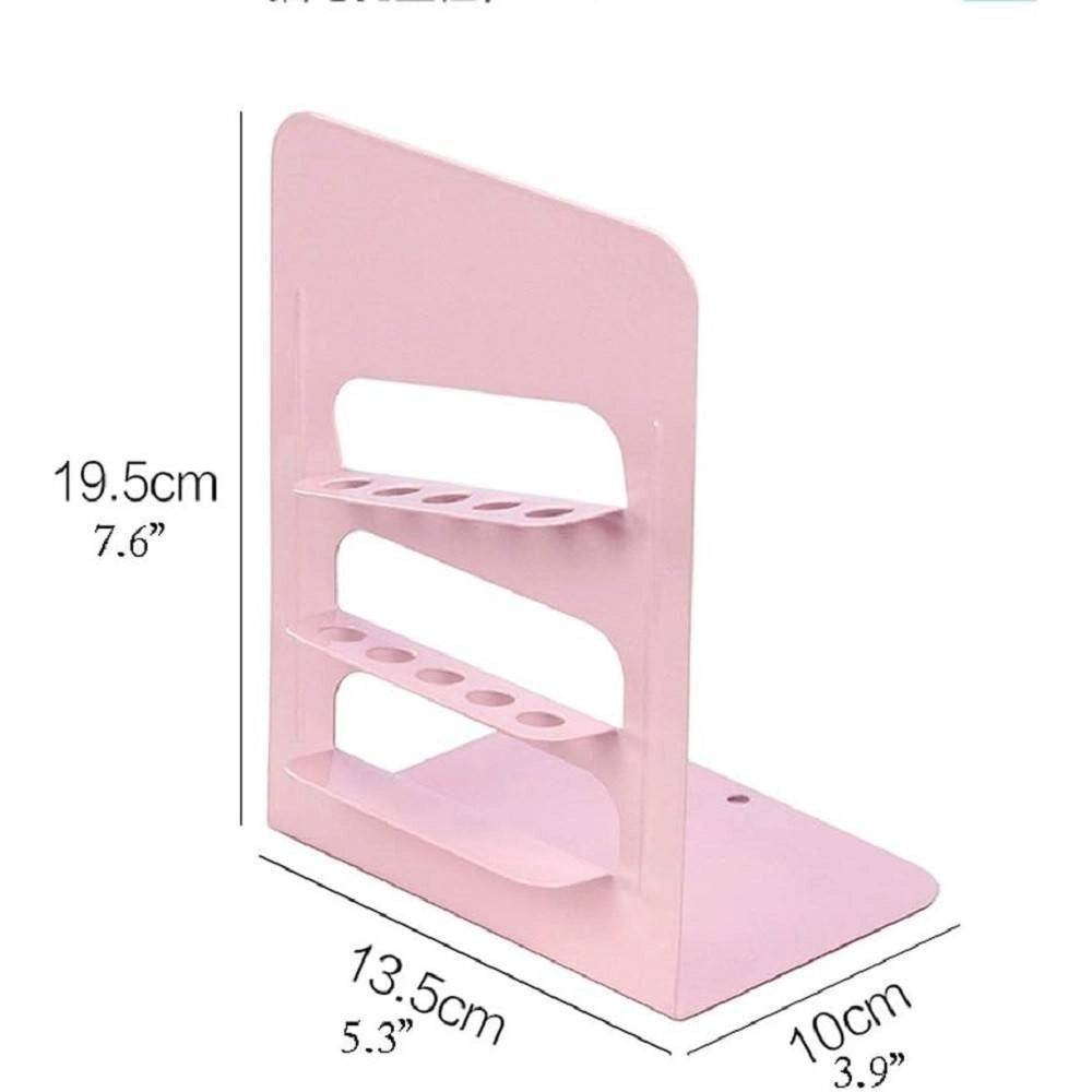 Trade Shop - Set 2 Pz Fermalibri In Metallo Con Portapenne Regolabili Libri Supporto Libreria -