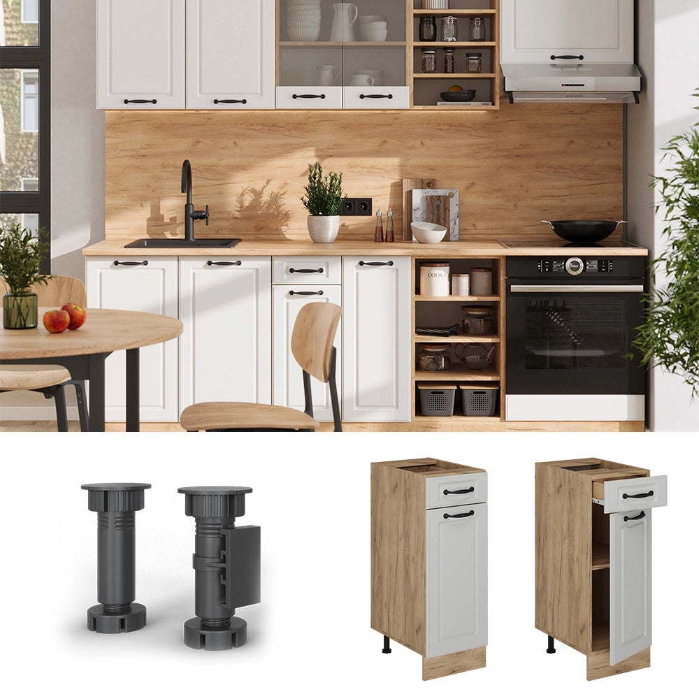 Mobiletto base per cucina R-Line Bianco rustico/Rovere dorato 30 cm senza piano di lavoro Vicco