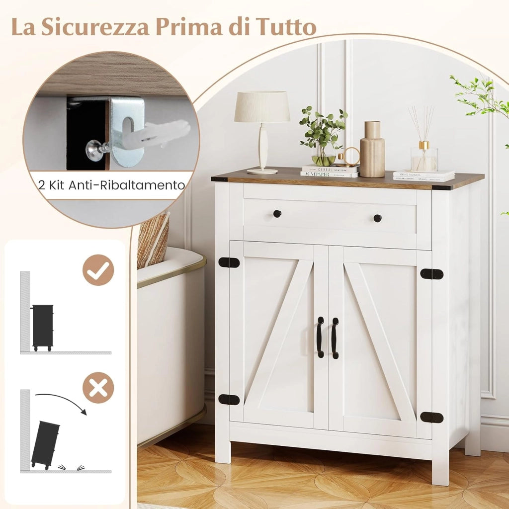 Mobile da Bagno, Armadietto da Dispensa per Cucina con Porte, Cassetto e Ripiano Regolabile, Stazione per Caffè da Pavimento per Sala da Pranzo, Soggiorno e Ingresso, 80 x 40 x 92 cm