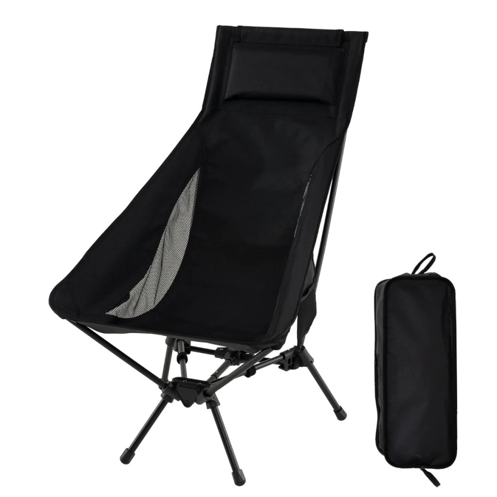 Sedia da campeggio portatile con schienale alto 60 x 83 x 99 cm stabilità ottimale cuscino confortevole stile moderno alluminio nero 20_0011146