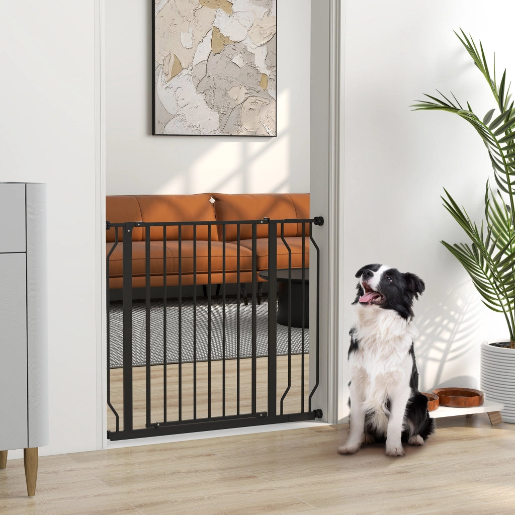 Cancello di Sicurezza per Cani Estensibile ¨C zephmum ¨C Nero, Acciaio e ABS, 75-95x76 cm
