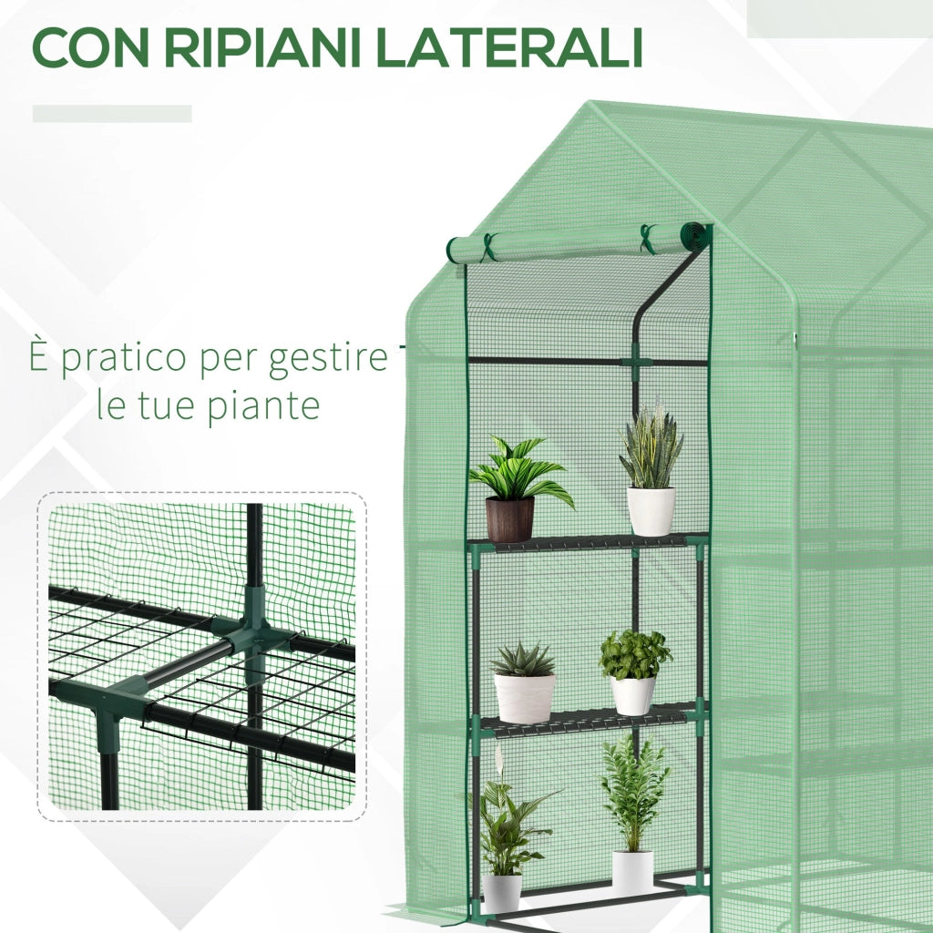 Serra da Giardino con Scaffali 143x138x190 cm in PE e Porta Avvolgibile Verde
