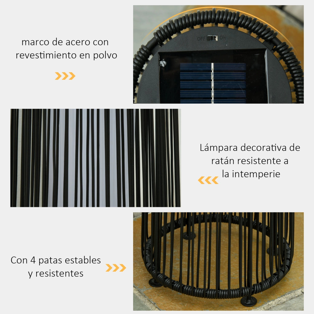 Lampada da Esterno in Rattan a Energia Solare LED con Sensore di Luce ¨C Zephmum ¨C Nero ?21.5x61 cm