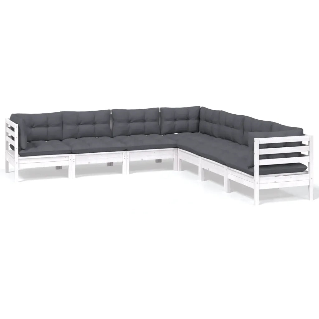 Set Divani da Giardino 7 pz con Cuscini Bianchi Legno di Pino 3096792