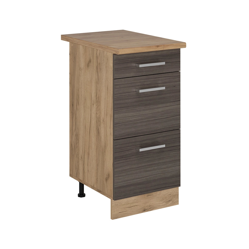 Mobiletto base per cucina R-Line Grigio nobile/Rovere dorato 40 cm con cassetti, PL Rovere Vicco