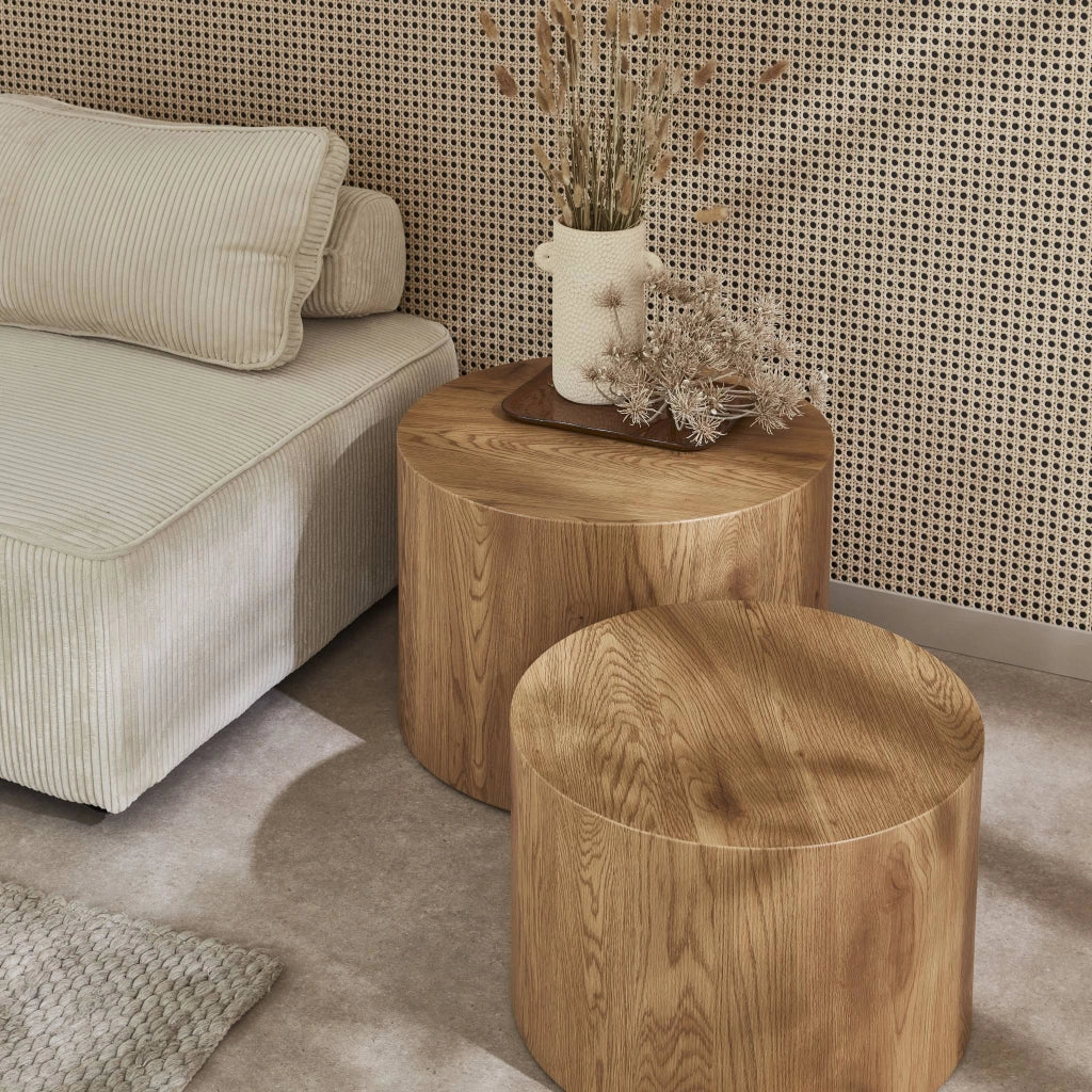Set di 2 tavolini rotondi impilabili effetto quercia, marrone naturale