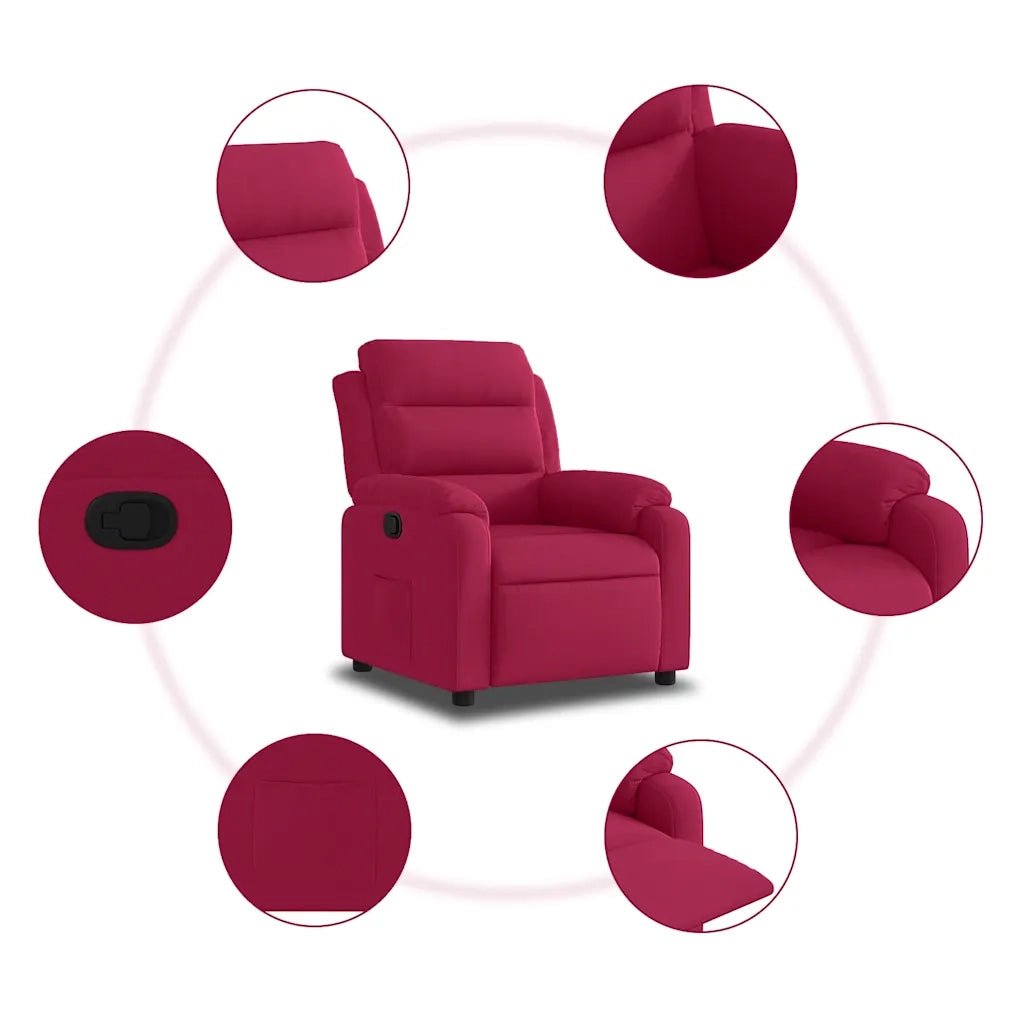 Divano Sedia-Poltrona Reclinabile Rosso Vino in Velluto 954788