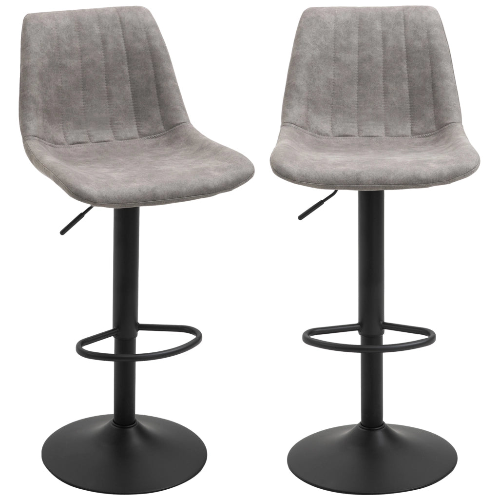 EasyComfort Sgabelli Alti da Bar con Schienale e Poggiapiedi, Set 2 Base Rotonda in Metallo e Altezza Regolabile, in Microfibra, Grigio