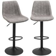EasyComfort Sgabelli Alti da Bar con Schienale e Poggiapiedi, Set 2 Base Rotonda in Metallo e Altezza Regolabile, in Microfibra, Grigio