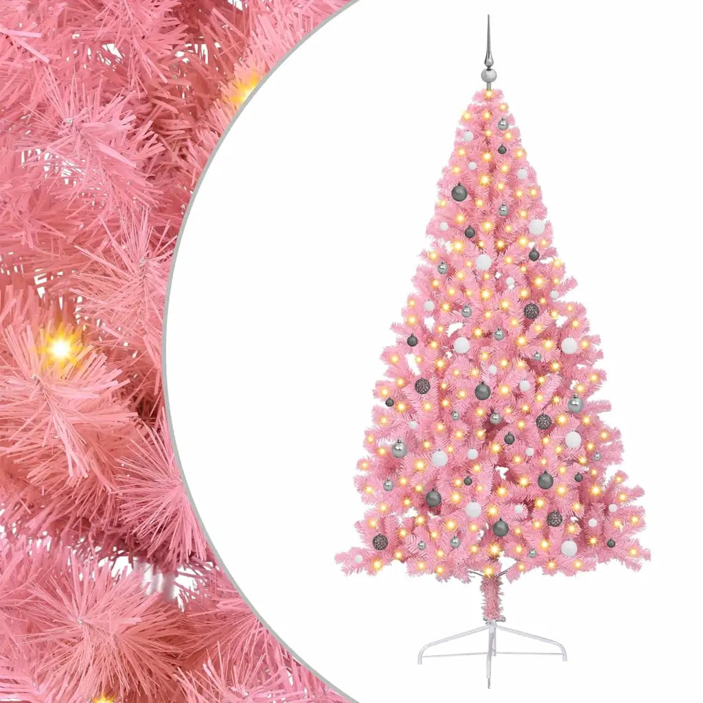 vidaXL Albero di Natale con luci a corde decorative Rosa 240 cm PVC
