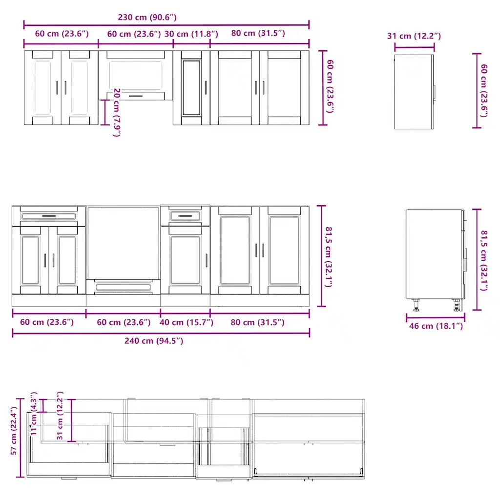 Set Mobili da Cucina 8 pz Kalmar Rovere Marrone in Truciolato 3314848