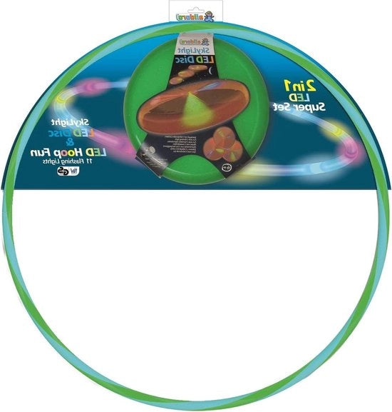 Set di 2 Hula Hoop Fun 72 cm e Disco Luminoso Ø 27 cm - Hula Hoop e disco con LED e luce - Giochi sportivi per bambini da 4 anni e adulti - Blu/verde e verde Hula Hoop