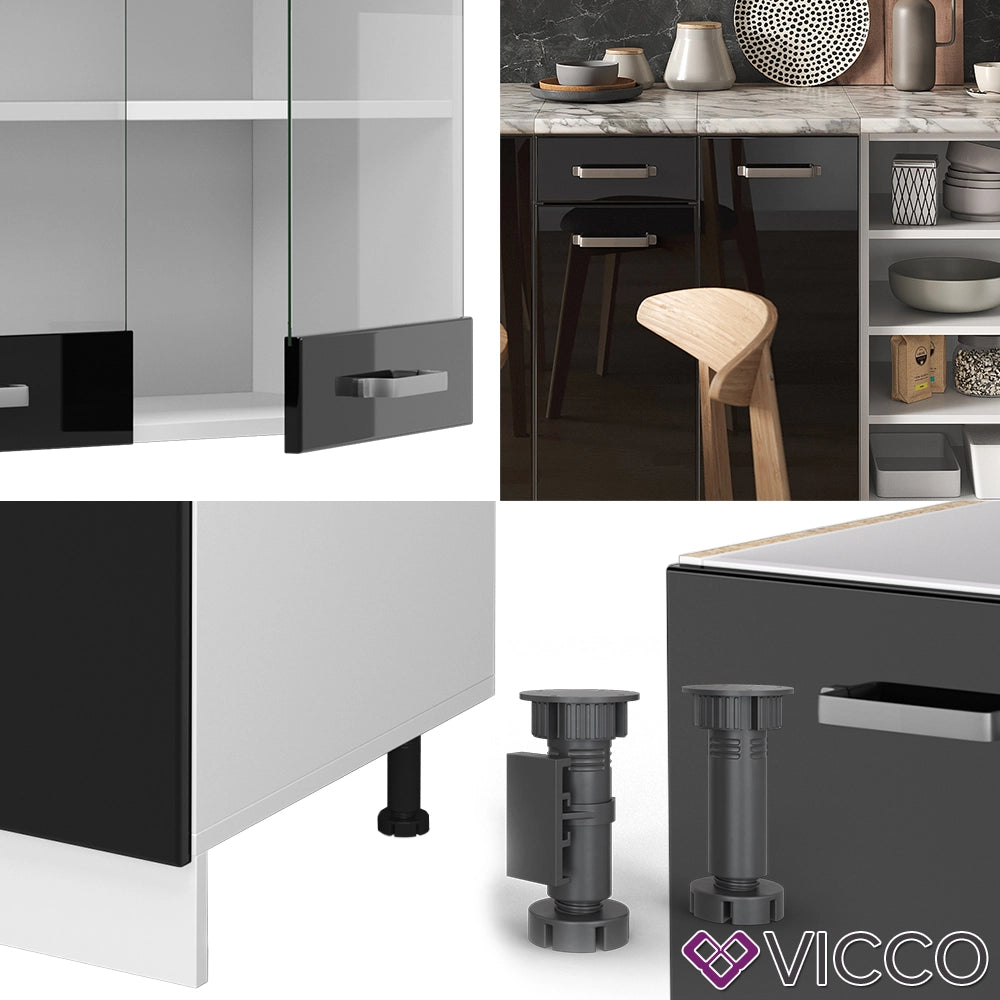 Cucina componibile R-Line Nero lucido/Bianco 240 cm, PL Rovere Vicco