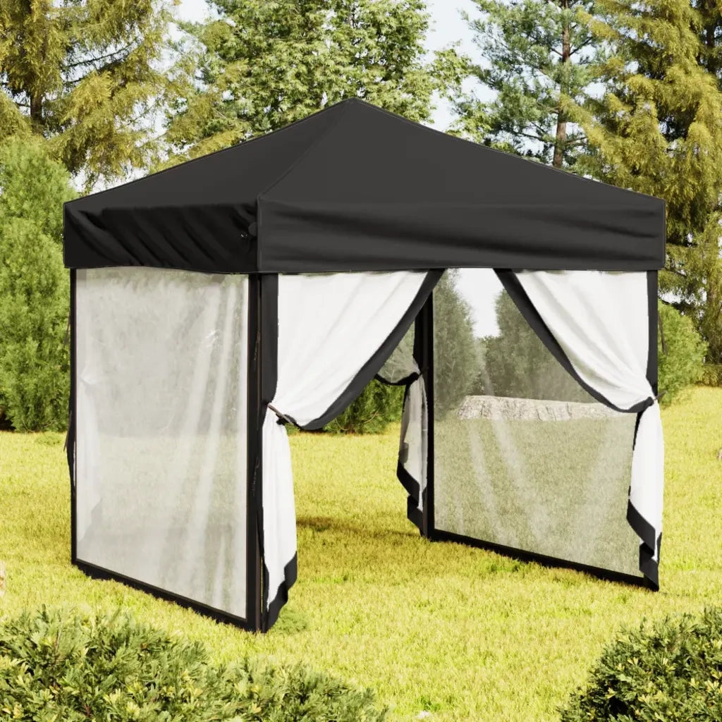 Tenda per Feste Pieghevole con Pareti Laterali-Tenda Gazebo Nero 2x2 m 734482