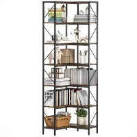 Libreria Angolare Industriale a 7 Livelli, in Legno e Acciaio, 60x60x198 cm, Marrone Rustico