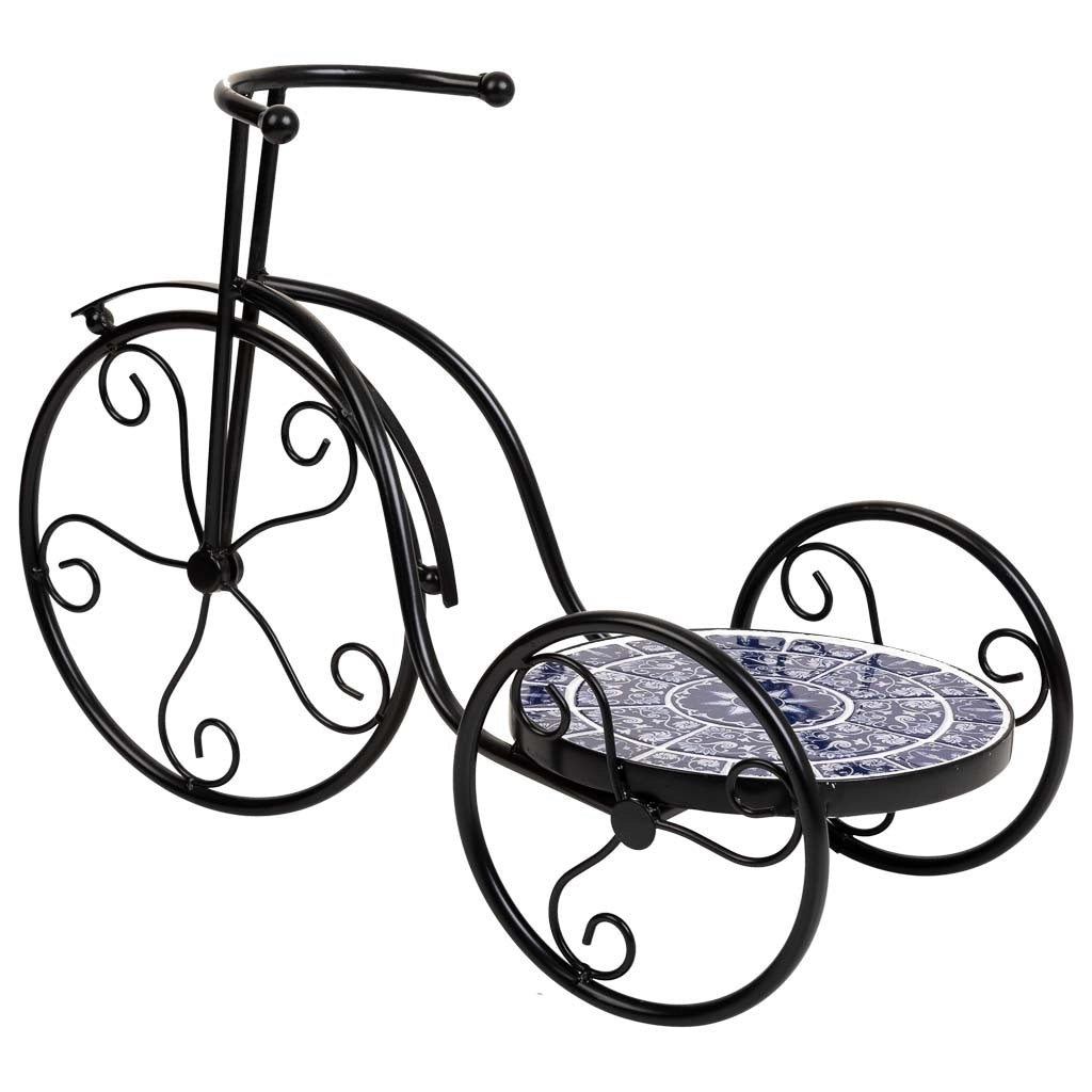 Portavaso bici in mosaico e metallo Blu 53x23,5x36h