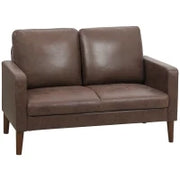 Divano 2 Posti Moderno con Rivestimento in Tessuto Effetto Pelle Traspirante e Gambe in Legno, 130x78x85 cm, Marrone Scuro