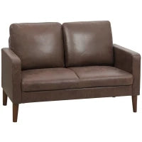 Divano 2 Posti Moderno con Rivestimento in Tessuto Effetto Pelle Traspirante e Gambe in Legno, 130x78x85 cm, Marrone Scuro