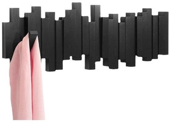 Supporto per abbigliamento con 8 ganci ripiegabili, nero, 53 cm largo.