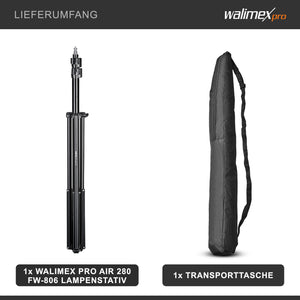 Stativo per luci AIR 280 FW-806, in alluminio, altezza max 280 cm, Cavalletto fotografico max 6 kg per faretti flash foto e video