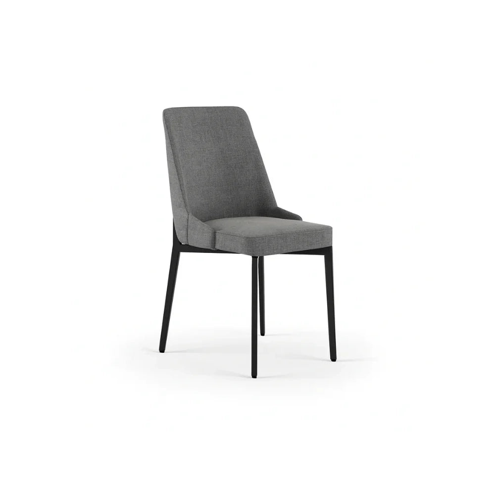 Set di 4 sedie da pranzo imbottite in tessuto grigio scuro Charm con struttura in metallo facili da pulire | Duzzle