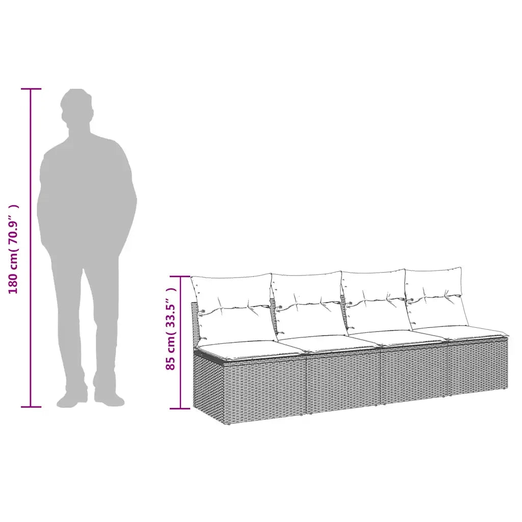 Divano da Giardino con Cuscini 4 Posti Grigio Chiaro Polyrattan
