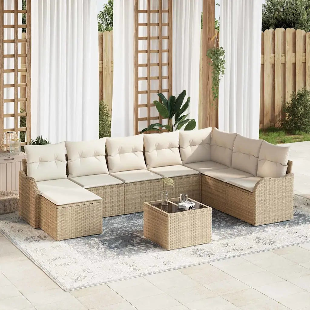 Set Divano da Giardino con cuscino 9 pcs Beige Poly Rattan 3345831