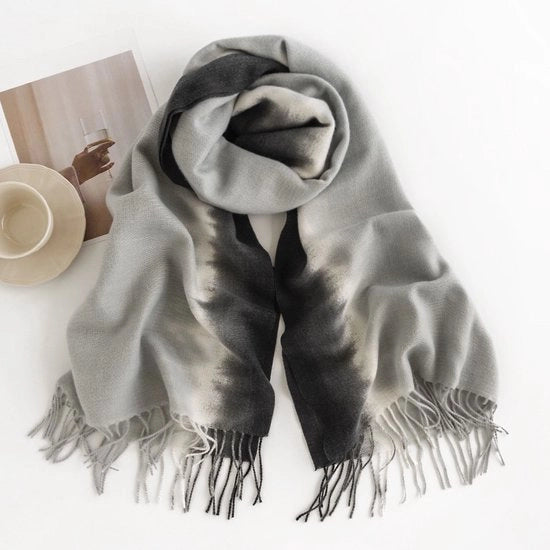 Sfida autunnale e invernale sciarpa per donne - Sciarpa inimitazione di cashmere calda - Sciarpa con colori a gradazione - Con piumini - Grigio - 200*65 CM