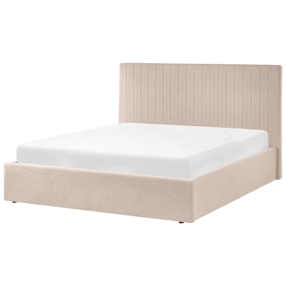 Letto matrimoniale Rivestimento bouclé beige 160 x 200 cm Testiera trapuntata Funzione contenitore
