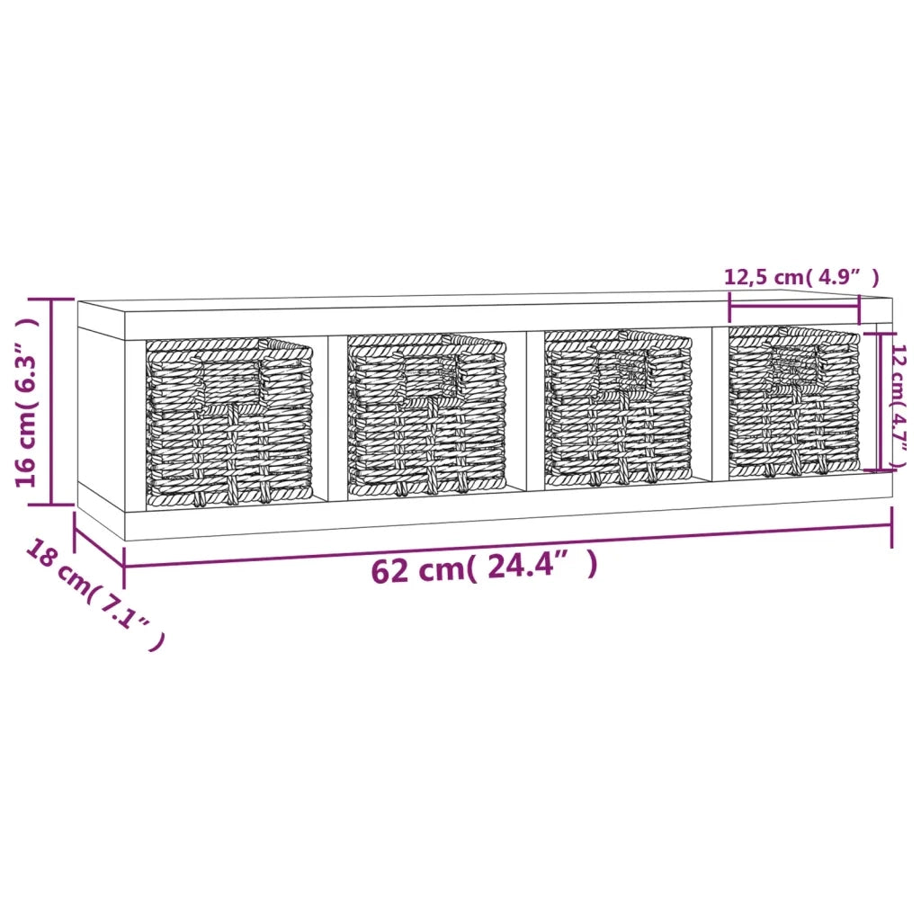 Scaffale a Muro | Mensola a parete con Cestini 62x18x16 cm Legno Massello Noce