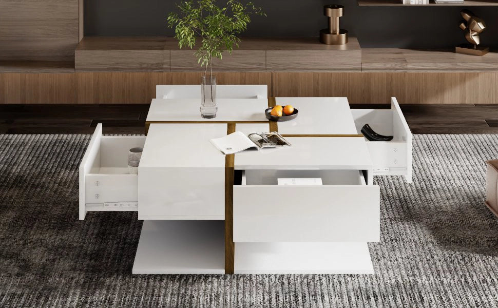 TAVOLO DA CAFFÈ Quadrato 78x78x45 cm Bianco in Pannello Truciolare Lucido